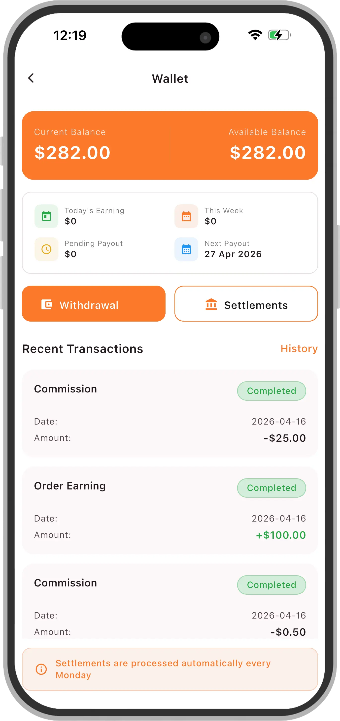Track earnings, payouts, and your wallet