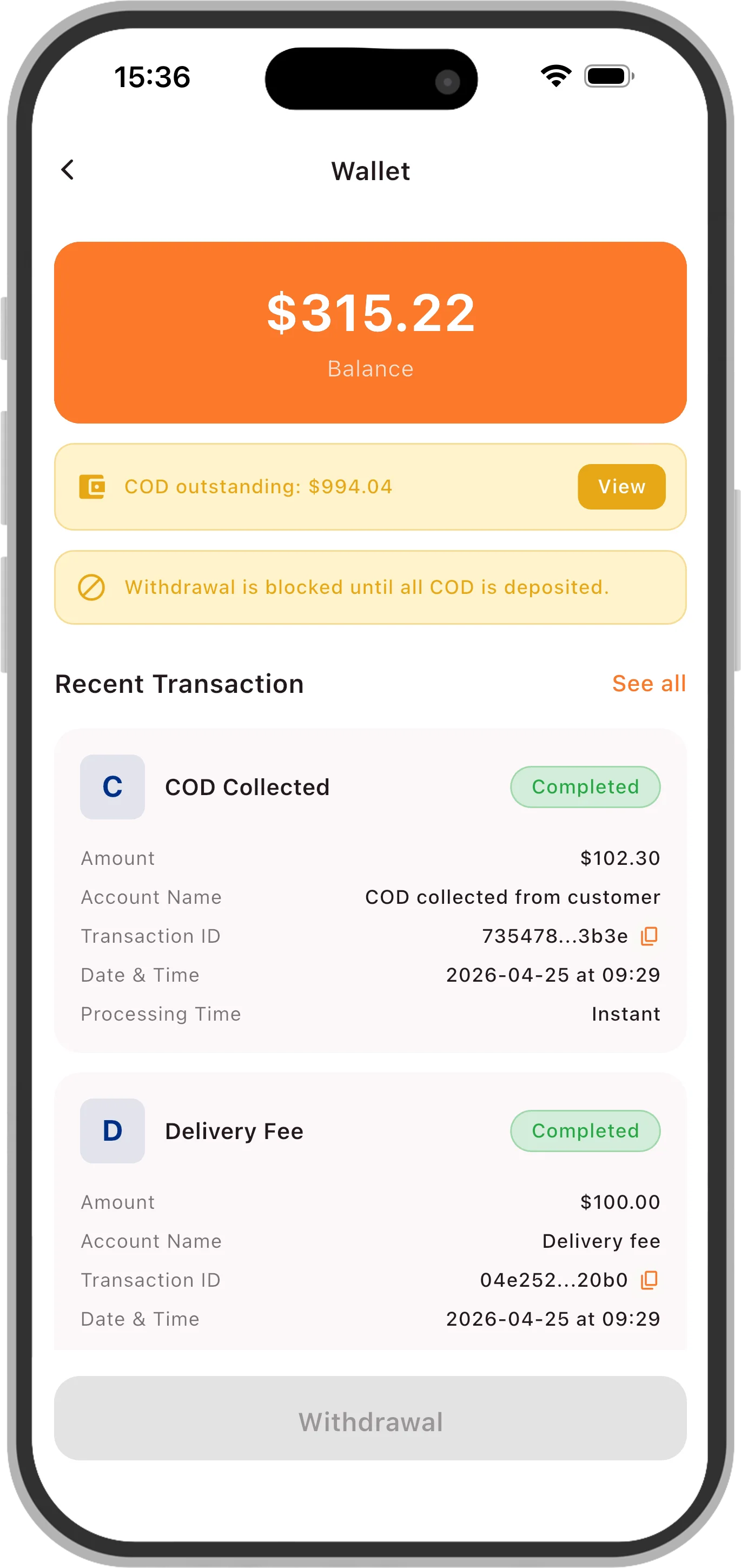 Earnings Dashboard & Withdrawals